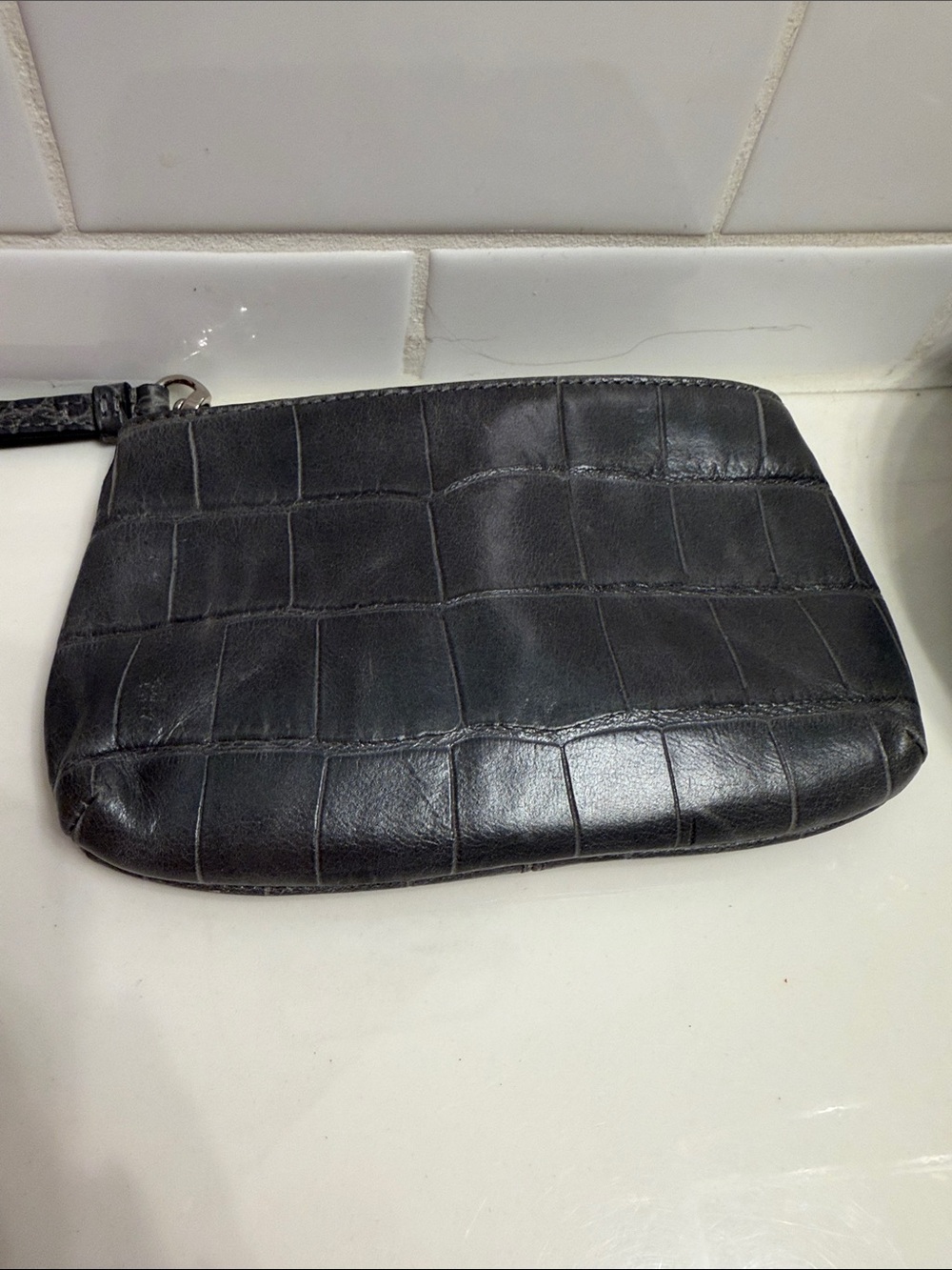 Coach Gray Croc-Embossed Leather Wristlet with Silver Hardware - Picture 5 of 5